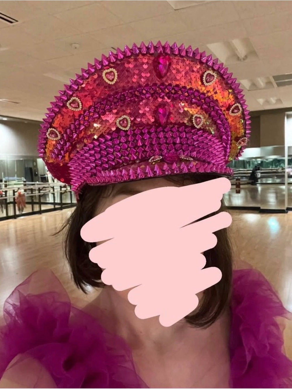 Pink Sequin Studded Carnival Statement Cap - Women Accessories